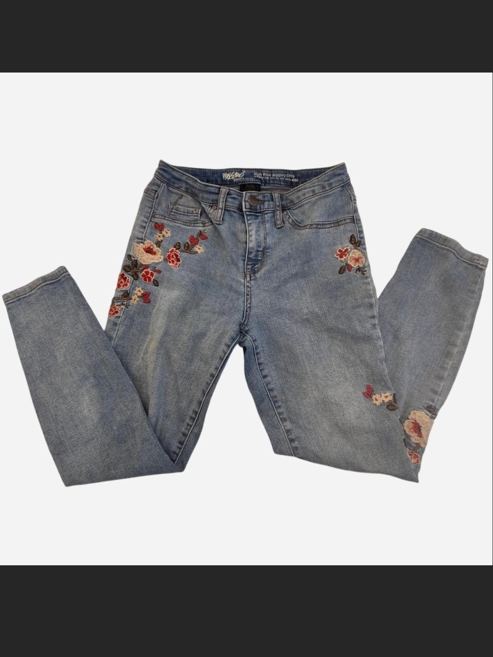 Mossimo Supply Co. Light Blue Skinny Jeans with Floral Embroidery